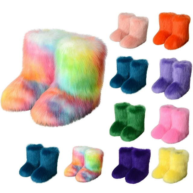 Fesfesfes Plush Slippers Adult Women's Fashion Color Imitation Plus Cashmere Snow Boots 7-7.5(40)