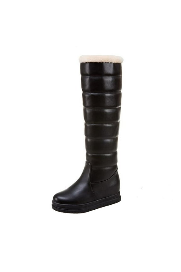 Plush Warm Boots for Teen Girls Below Knee Fleece Lined Boots Thick Soled Wedge Boots Young Ladies High Boots 42(US:9)
