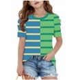 thumbnail image 1 of Fesfesfes Printed Fashion Blouse for Girls Round Neck Short Sleeve Casual Top Summer Spring Childrens Wear Daily School Birthday Party Outfit Soft Comfortable Play Blouse(Green#2,12-13 Years), 1 of 4