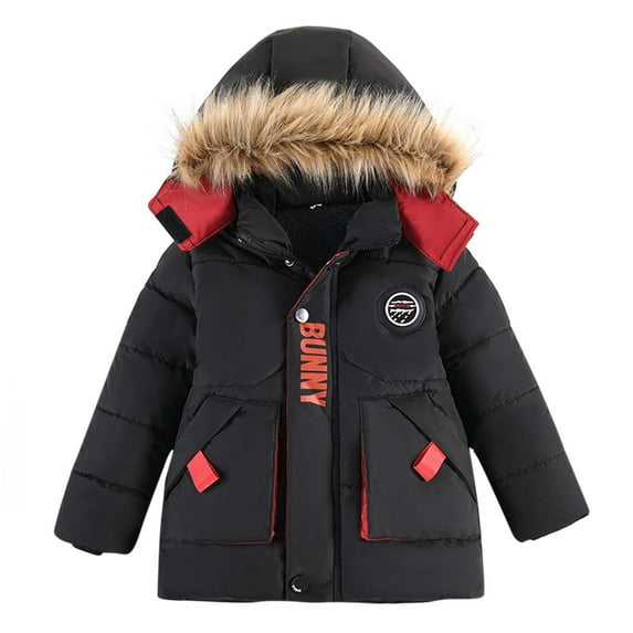 Fesfesfes Puffer Jacket for Kids Hoodie Bomber Jacket Winter Windproof Coat Hoodie Plush Linning Outerwear Keep Warm Thick Coat