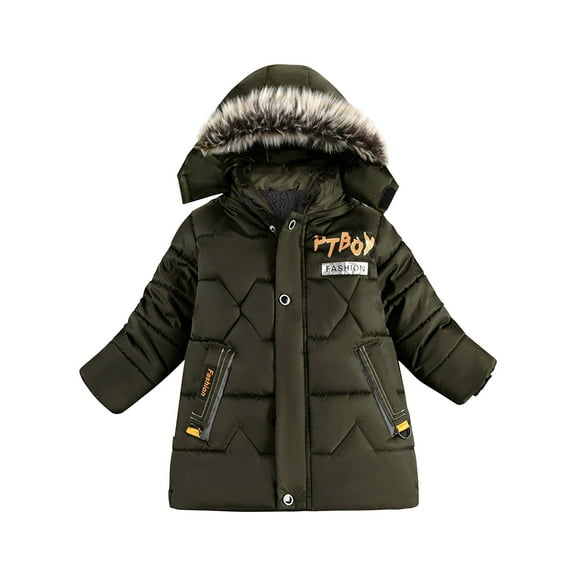 Fesfesfes Puffer Jacket for Kids Hoodie Solid Color Winter Coat Hoodie Fleece Linning Outerwear Windproof Keep Warm Thick Coat