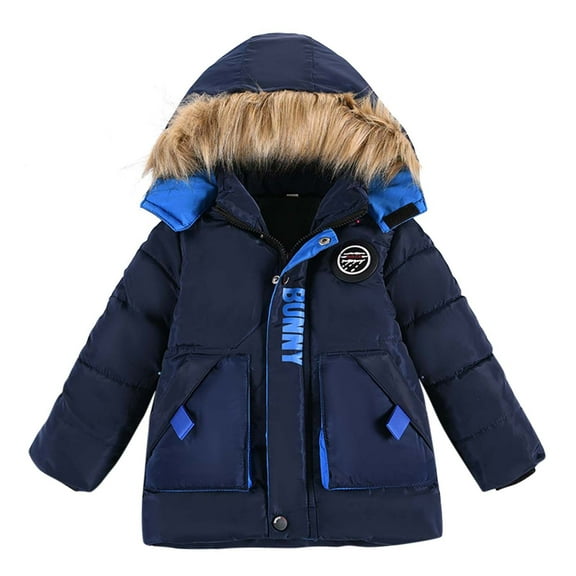 Fesfesfes Puffer Jackets Toddler Baby Boys Cute Solid Color Winter Warm Cotton Clothes Fuzzy Jackets Thick Coat On Sale