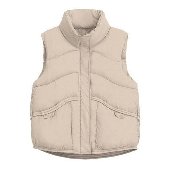 Fesfesfes Puffer Vest for Women Mock Neck Vest Solid Color Outerwear Vest Winter Warm Vest Sleeveless Jacket Fall Sale