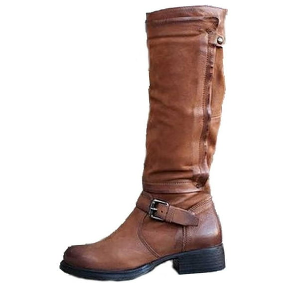 Fesfesfes Riding Boots For Women Fashion Large Size Long Tube Low Heeled Shoes Knight US:6(37)