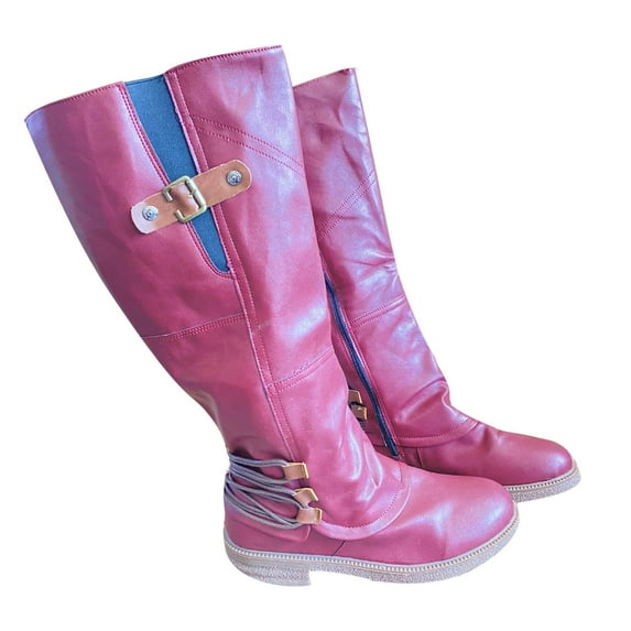 Fesfesfes Riding Boots For Women Fashion Large Size Long Tube Zipper Low Heeled Shoes Pointed Knight US:7(39)