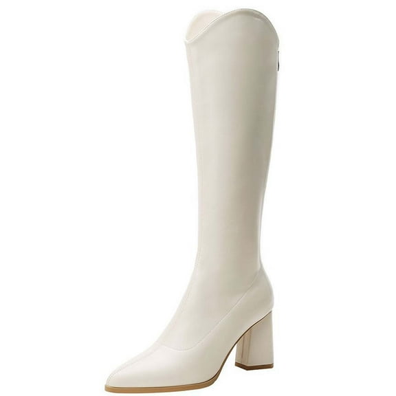 Fesfesfes Riding Boots For Women Fashion Middle Heel Chunky Heel Knee High Boots Slouchy Pointed Toe Back Zipper Boots US:5.5(37)