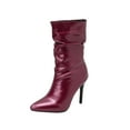 thumbnail image 1 of Fesfesfes Riding Boots For Women Oversized Fall/Winter Slender High Heels Pointed Pleated Metal Knight Short Boots US:7.5(40), 1 of 5