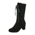 thumbnail image 1 of Fesfesfes Riding Boots For Women Retro Shoes Casual Thick Low-heeled Boots Plus Size Mid Calf Boots Lace Up Tall Boots US:7(39), 1 of 9