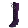 thumbnail image 1 of Fesfesfes Riding Boots For Women Retro Shoes Casual Thick Low-heeled Boots Plus Size Mid Calf Lace Up Boots US:4.5(35), 1 of 8