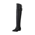 thumbnail image 1 of Fesfesfes Riding Boots For Women Shoes Low Heel Casual Solid Color Pointed Boots Zip Belt Buckle Over The Knee Knight US:10.5(45), 1 of 4