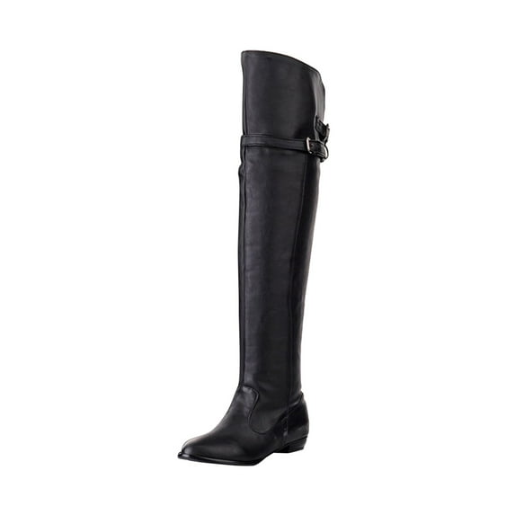 Fesfesfes Riding Boots For Women Shoes Low Heel Casual Solid Color Pointed Boots Zip Belt Buckle Over The Knee Knight US:8.5(41)