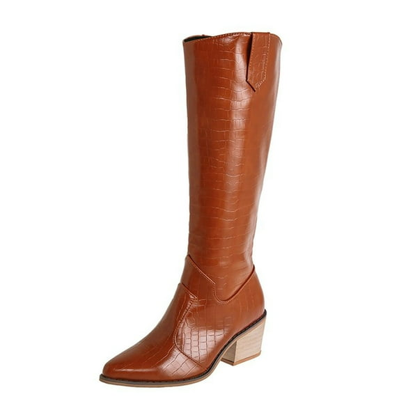 Fesfesfes Riding Boots For Women Shoes Pointed Toe Mid-heel High-top Knight Imitation Synthetic US:7(39)