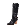 thumbnail image 1 of Fesfesfes Riding Boots For Women Shoes Winter Warm High Heel Slip-on Mid-calf Belt Buckle Casual Cowboy Knight US:5.5(36), 1 of 4