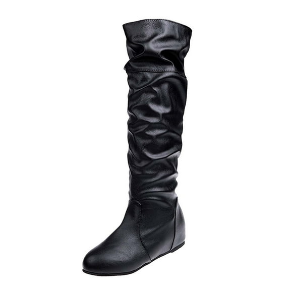Fesfesfes Riding Boots For Women Winter Solid Color Long Boots Flat Heels Round-Toe Knee High Boot US:7(39)