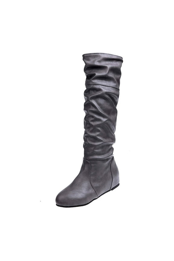 Riding Boots For Women Winter Solid Color Long Boots Flat Heels Round-Toe Knee High Boot US:8.5(41)