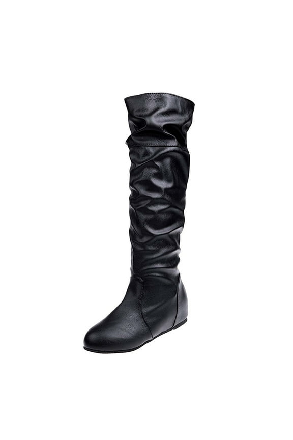 Riding Boots For Women Winter Solid Color Long Boots Flat Heels Round-Toe Knee High Boot US:9(42)