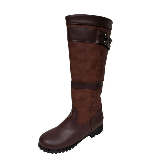 Fesfesfes Riding Boots For Women Winter Vintage Buckle Strap Cowboy Boots Slip On Retro Bppts Ladies Footwear Shoes US:9.5(43)