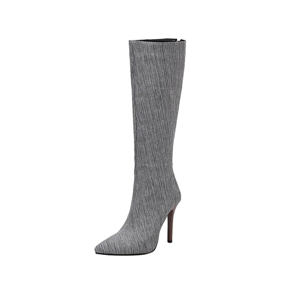 Fesfesfes Riding Boots For Women Oversized Fall/Winter Pointed Wood Grain Fine Heels Super High Heel Back Zipper Knee Long Boots Knight Boots US:10.5(45)