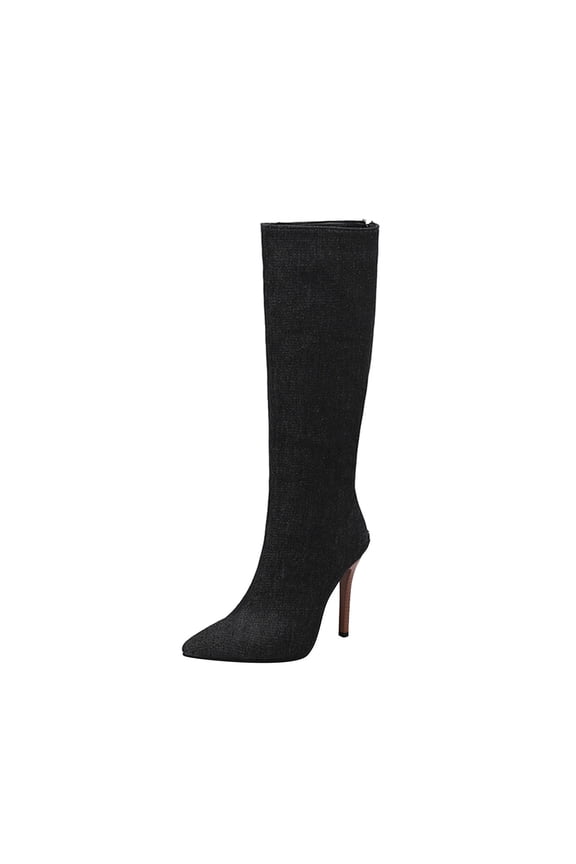 Riding Boots For Women Oversized Fall/Winter Pointed Wood Grain Fine Heels Super High Heel Back Zipper Knee Long Boots Knight Boots US:6(37)