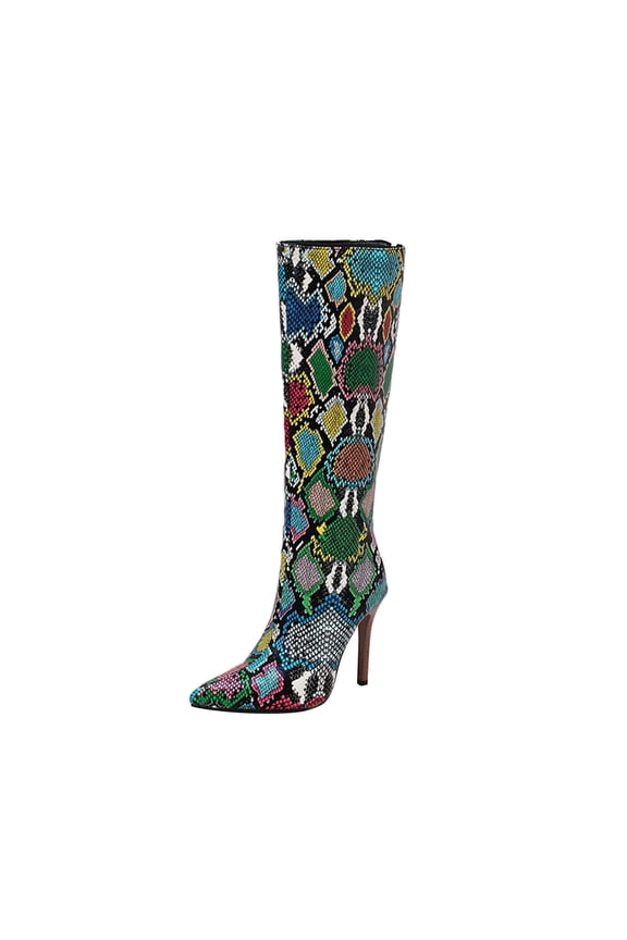Riding Boots For Women Oversized Fall/Winter Pointed Wood Grain Fine Heels Super High Heel Back Zipper Knee Long Boots Knight Boots US:9(42)