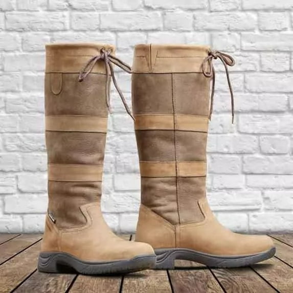 Fesfesfes Riding Boots for Women Embroidery Calf High Boot Shoes Casual Lace Up Boots Middle Tube Faux-Leather Boots 4(34)
