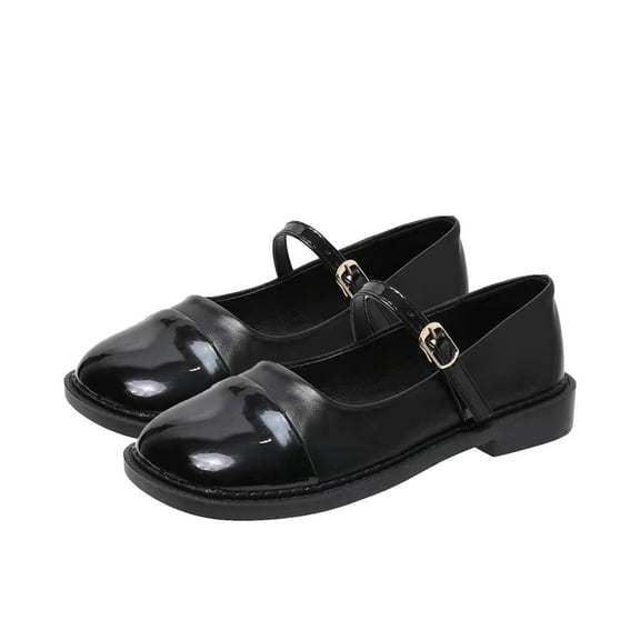 Fesfesfes Round Head British Faux-Leather Shoes for Women Thick Soles Elegant Color-Block Young Ladies Shoes Water Proof 7(39)