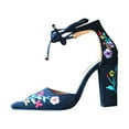 thumbnail image 1 of Fesfesfes Sandals Strappy Sandals Women's Ethnic Suede Embroidered Strap High Heel Chunky Sandals 5.5(36), 1 of 5