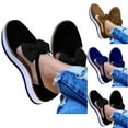 thumbnail image 1 of Fesfesfes Sandals Women Dressy Summer Flat Women's Tassel Round Toe Flat Pumps Thick Bottom Buckle Strap Casual Beach Shoes 6.5-7(37), 1 of 6