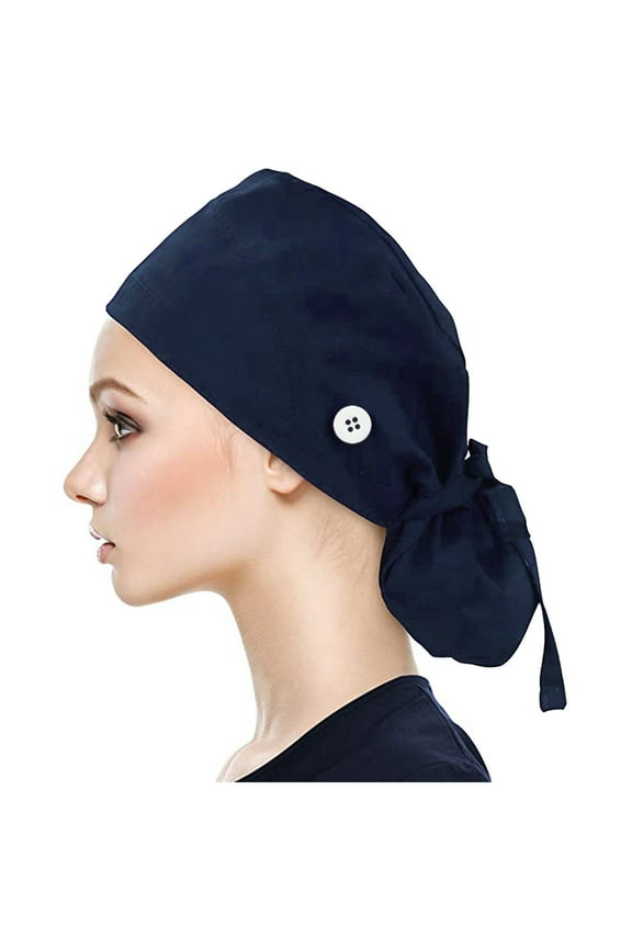 Fesfesfes Scrub Cap With Buttons Nurse Cap Bouffant Hat With Sweatband For Womens And Mens