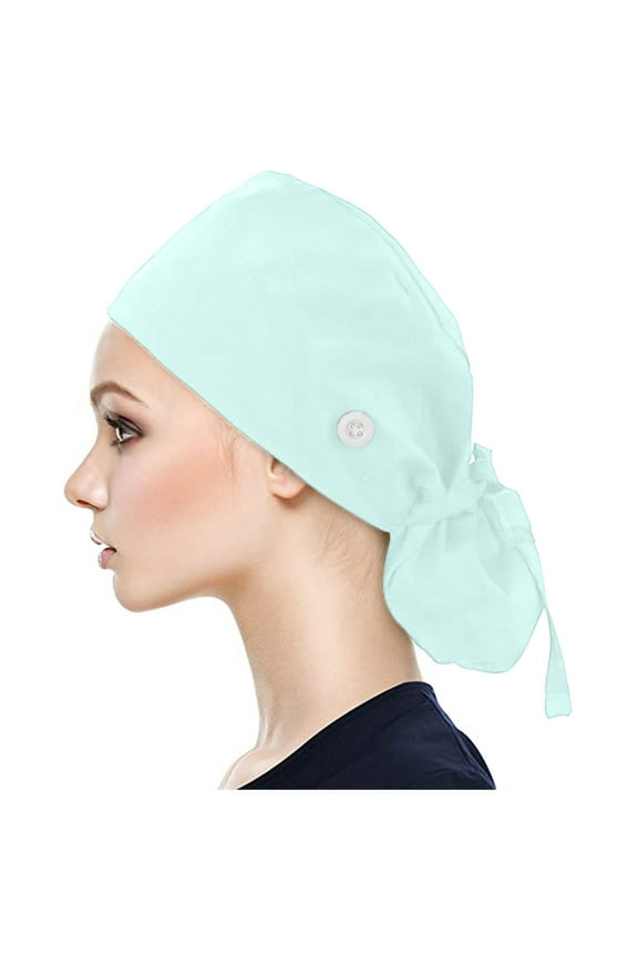 Fesfesfes Scrub Cap With Buttons Nurse Cap Bouffant Hat With Sweatband For Womens And Mens