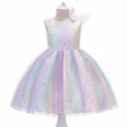 thumbnail image 1 of Fesfesfes Sequin Bow Dress for Girls Sleeveless One Shoulder Dress for Comfortable and Versatile Occasions 2-10 Years Casual Formal Princess Dresses(White,5-6 Years), 1 of 6