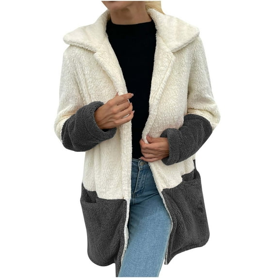 Fesfesfes Sexy Fashion Women Flannel Coat Patchwork Winter Lengthened Plush Long Sleeve Outwear On Sale