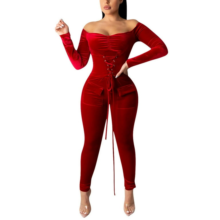 Long sleeve off 2024 the shoulder jumpsuit