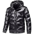 thumbnail image 1 of Fesfesfes Shiny Puffer Jacket for Men Causal Hooded Coat Solid Color Reflective Down Jacket Winter Jacket, 1 of 6
