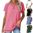 thumbnail image 1 of Fesfesfes Shirt Women Solid Color Short Sleeve Casual Round Neck Side Split Fashion T Shirt Short Sleeve Round Neck Top Womens Graphic T Shirts M(US:6), 1 of 7