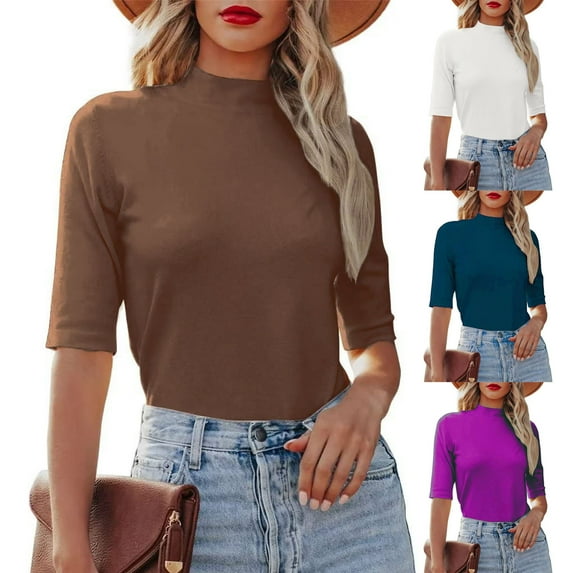 Fesfesfes Shirt for Women Fashion Women Summer Solid Round-Neck T-Shirt Short Sleeve Casual Blouse Red Tops for Women 8(L)