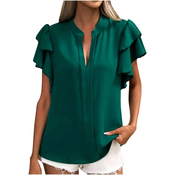 Fesfesfes Shirt for Women's Short Sleeve Summer V Neck Casual Tops Regular Blouse Tops Tshirt L(US:8)