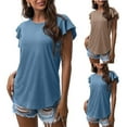 thumbnail image 1 of Fesfesfes Shirts for Women Casual Round Neck Short Puff Sleeve Solid Color Pullover Blouse T-shirt Tops Loose Fit Womens Short Sleeve Workout Tops 6(M), 1 of 7