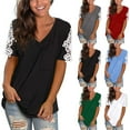 thumbnail image 1 of Fesfesfes Shirts Women's Lace Short Sleeve V-Neck T-Shirt Loose Casual Summer Tee Tops Short Sleeve Tops Women 2XL(US:12), 1 of 5