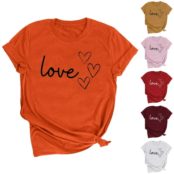 Fesfesfes Shirts Women's Lover Love Printed T-shirt Round Neck Short Sleeved Top Tshirts for Women L(US:8)