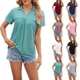thumbnail image 1 of Fesfesfes Shirts for Women's Fashion Casual Solid Color Short Sleeve Stand-up Collar Blouse Shirt Loose Top L(US:8), 1 of 9
