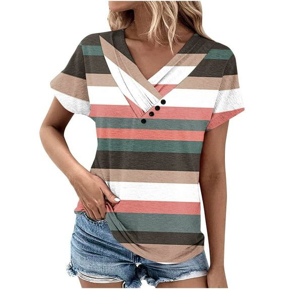 Fesfesfes Shirts for Women's V-Neck Fashion Casual Short-Sleeved Spring And Summer Top Short Sleeve Workout Top S(US:4)