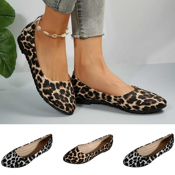 Fesfesfes Shoes Women Almond Toe Plus-size Leopard Print Shoes Casual Slip-on Flat Shoes 43(9)