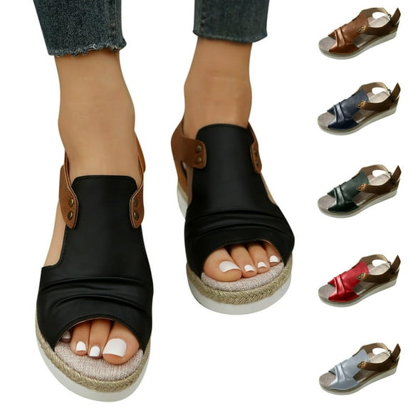 Fesfesfes Shoes Women Peep-toe Pump Women's Summer Color Wedge Casual Clasp Peep-Toe Beach Roman Sandals 5.5(36)