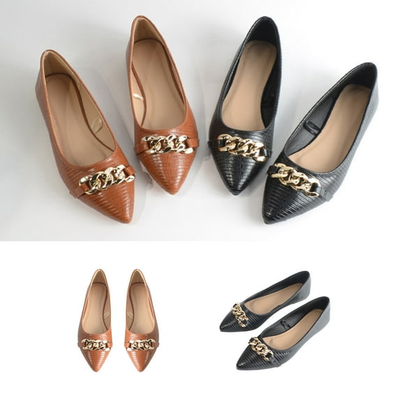 Fesfesfes Shoes Women Pointed Toe Fashion Ladies Metal Junction Top Toe Flat Annular-Knot Leisure Comfortable Shoes 37(6)