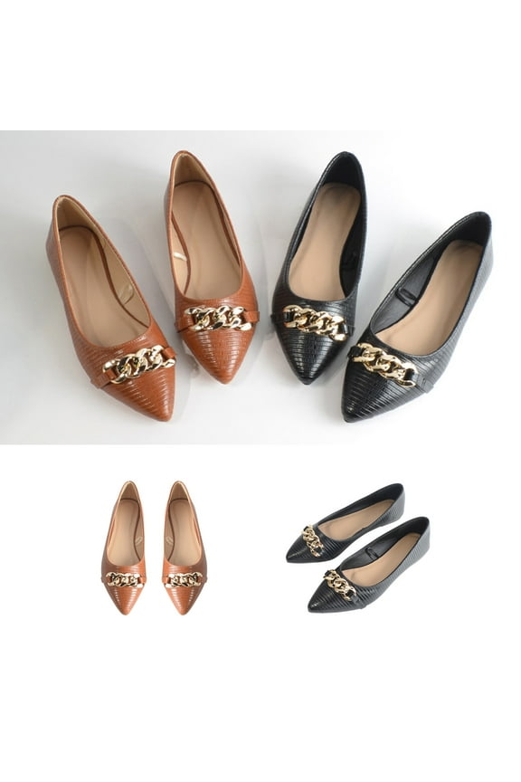 Shoes Women Pointed Toe Fashion Ladies Metal Junction Top Toe Flat Annular-Knot Leisure Comfortable Shoes 40(7.5)