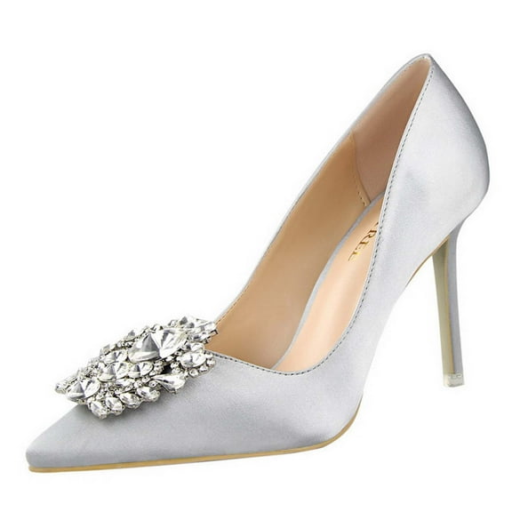 Fesfesfes Shoes Women Pumps Elegant Rhinestone High Heels Shoes Thin Pointed Shoes 7.5(40)