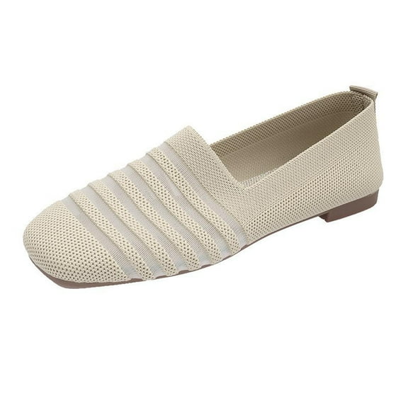 Fesfesfes Shoes Women Round Toe Casual Soft Sole Knitted Pattern Colorblock Breathable Shallow Mouth Shoes 40(7.5)