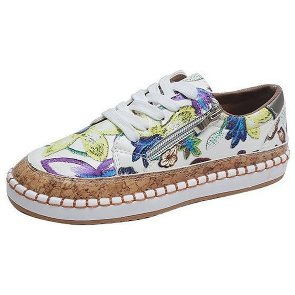 Fesfesfes Shoes Women Summer Ladies Shoes Lace-up Zipper Design Colorful Printed Platform Casual Sneakers US:7.5(40)