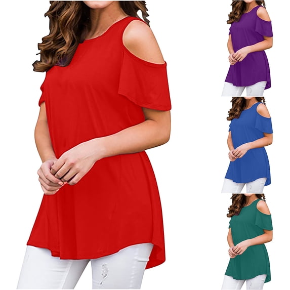 Fesfesfes Short Sleeve Athletic Tops for Women's Short Sleeve Casual Summer Off Shoulder Tops Loose Blouse T-Shirt Soft T Shirt Women 6(M)